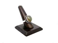 Oval Opalesque Gray Stone In Ornate Tibetan Silver Beaded Ring