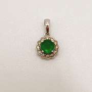 14kt Solid White Gold, Emerald, & Diamond Pendant