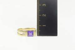 14K Yellow Gold Princess Amethyst Diamond Accent Statement Ring