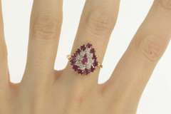 14K Yellow Gold Pear Natural Ruby Diamond Halo Cocktail Ring