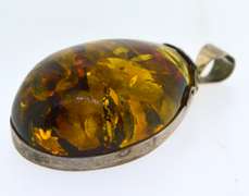 Sterling Silver Large Amber Color Pendant