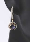 Attractive Yellow Gold Iolite and Diamond Halo Dangle Earrings