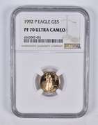 PF70 UCAM 1992-P $5 American Gold Eagle 1/10 Oz. .999 Fine Gold NGC