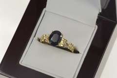 10K Yellow Gold Natural Sapphire Geometric Band Engagement Ring