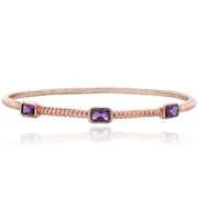 Rose Gold Tone Amethyst Rectangular Corrugated Bangle