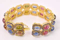 Spectacular 23.25CTW Tourmaline, 32.23CTW Kyanite, & 14.00CTW Diamond Bracelet in Gold Plated Sterling Silver