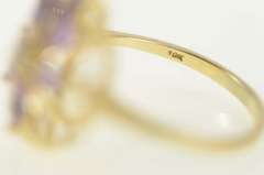 10K Yellow Gold Marquise Amethyst Diamond Freeform Cluster Ring