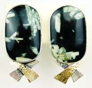 Designer Sterling & 18K Gold Agate Earrings