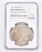 Mint Error MS61 1921 Morgan Silver Dollar OBV Struck Thru Graded NGC