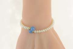 14K Yellow Gold Blue Chalcedony Pearl Bypass Statement Bracelet