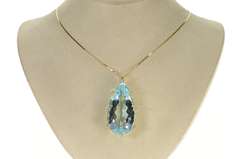 14K Yellow Gold 76.00 Ctw Pear Blue Topaz Diamond Pendant