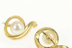 18K Yellow Gold Pearl Classic Swirl Design Statement Stud Earrings