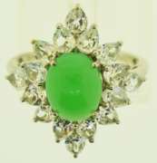 Sterling Silver Apple Green Color Jade Ring