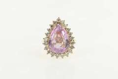 14K Yellow Gold 10.84 Ctw Pear Kunzite Diamond Halo Cocktail Ring
