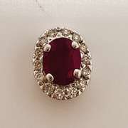 14kt Solid White Gold, Ruby, & Diamond Pendant