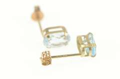 10K Yellow Gold Oval Blue Topaz Classic Solitaire Stud Earrings