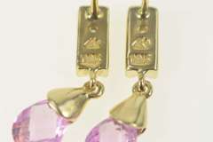 10K Yellow Gold Faceted Pink CZ Drop Diamond Accent Dangle Earrings