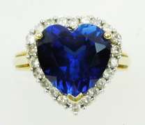 Stellar 8.5 Carat Sapphire Heart & Diamonds 10K Ring, 6.75