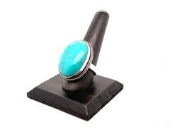 Oval Tibetan Turquoise in Ornate Silver Energy Ring