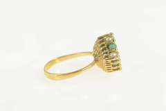 14K Yellow Gold 1960's Retro Pearl Turquoise Square Cluster Ring