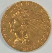 Golden fresh BU 1912 US $2.50 Indian Gold Piece. Better date