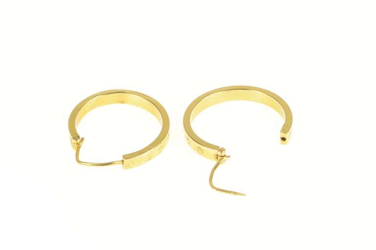 18K Yellow Gold 20.3mm Flower Blossom Pattern Squared Hoop Earrings
