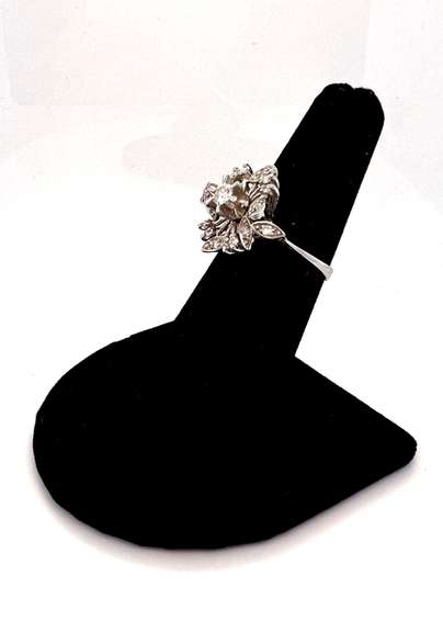 Dramatic 18kt White Gold Diamond Floral Ring