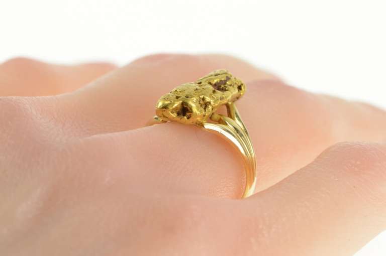 14K Yellow Gold Raw Textured Nugget Pebble 14k Cluster Ring