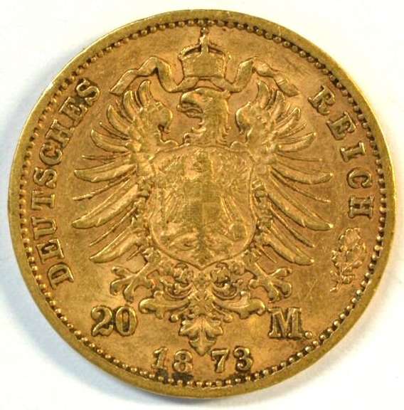 Rare 1873-E Germany 20 Marks Gold Piece (Saxony). Nice