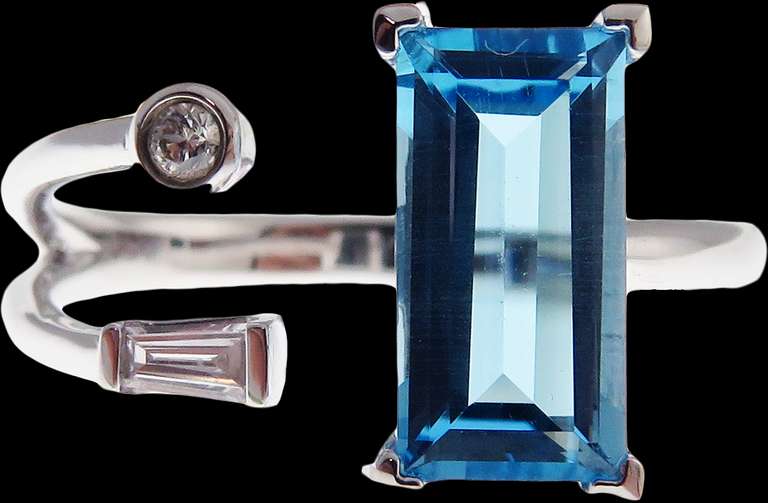 Radical Turquoise Blue Topaz and Diamond 18k White Gold Ring