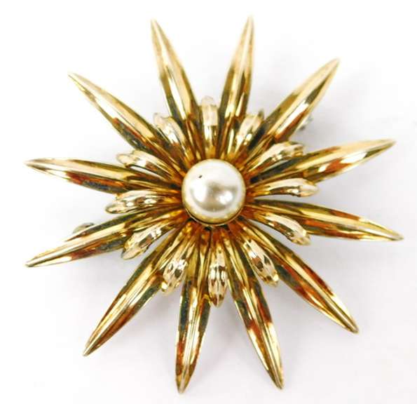 Vintage Sterling & 14K Gold Large Starburst Pin