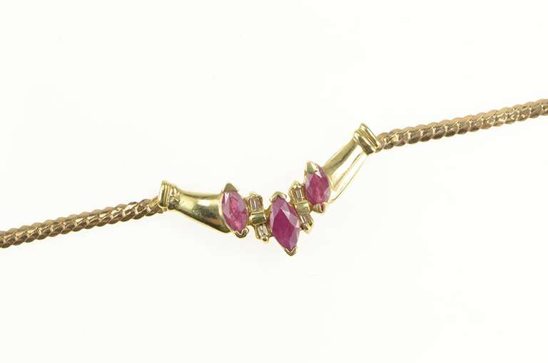 10K Yellow Gold Marquise Ruby Diamond Chevron Herringbone Necklace