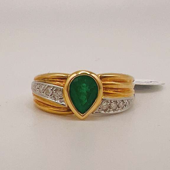 18kt Yellow Gold, Emerald, & Diamond Cocktail Ring