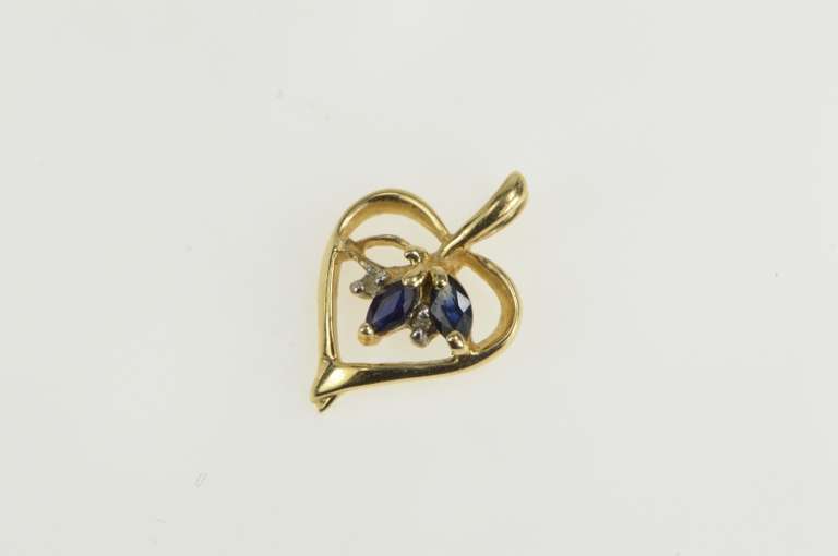 10K Yellow Gold Marquise Sapphire Diamond Accent Heart Pendant