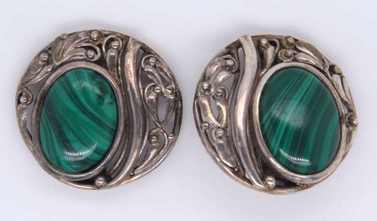 Vintage Sterling Silver Malachite Earrings