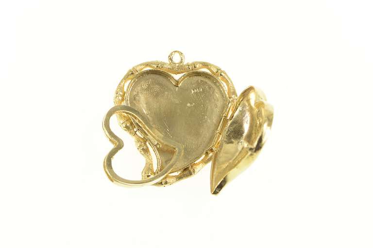 14K Yellow Gold 1930's Curvy Heart Ornate Love Symbol Pendant