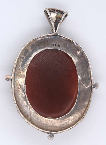 Vintage Sterling Silver Cameo Marcasite Pendant