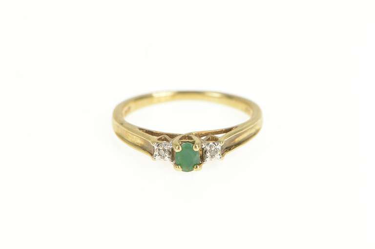 10K Yellow Gold Emerald Diamond Three Stone Engagement Ring