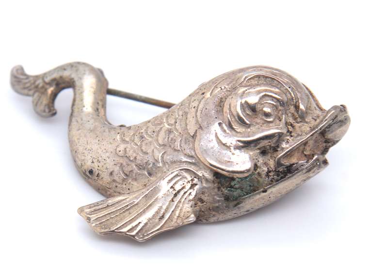Vintage Sterling Silver Fish Brooch