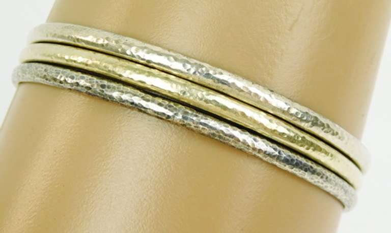 Set of 3 Sterling Silver Hammered Bangle Bracelets