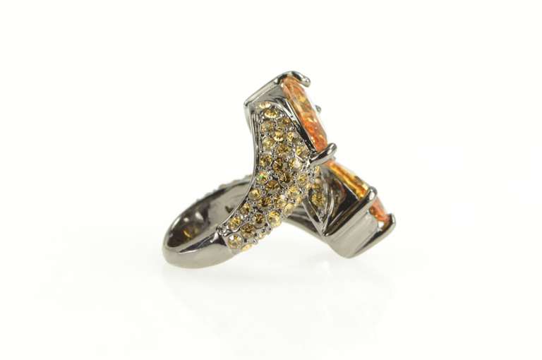 Sterling Silver Pear Pave Encrusted Sim. Citrine Bypass Ring