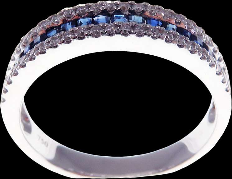 Sapphire Canal 18k White Gold Ring with Diamond Shore