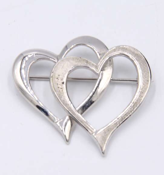 Sterling Silver Double Heart Shaped Brooch