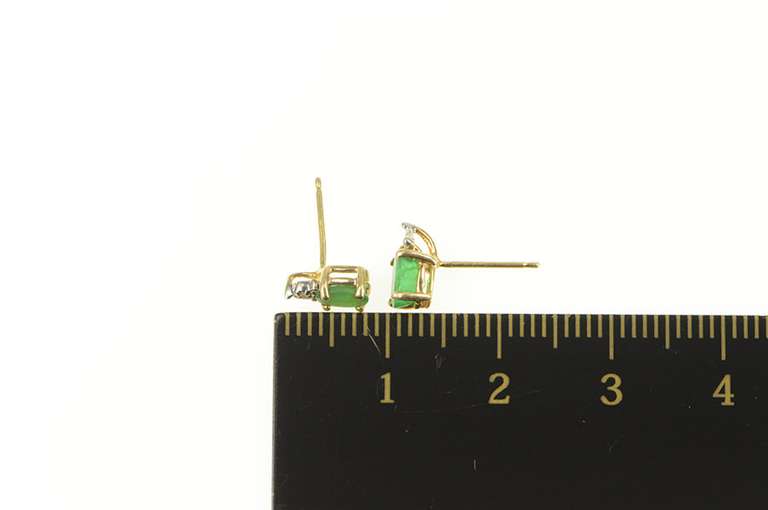 14K Yellow Gold Oval Natural Emerald Diamond Accent Stud Earrings