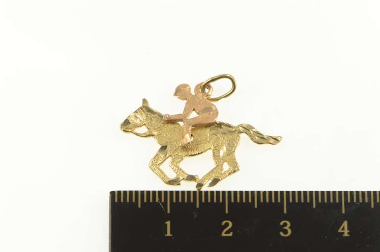 14K Yellow Gold Articulated Horse Rider Jockey Race Charm/Pendant