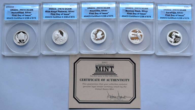 2015 S Cased Silver Quarter Proof 70 National Parks Set .