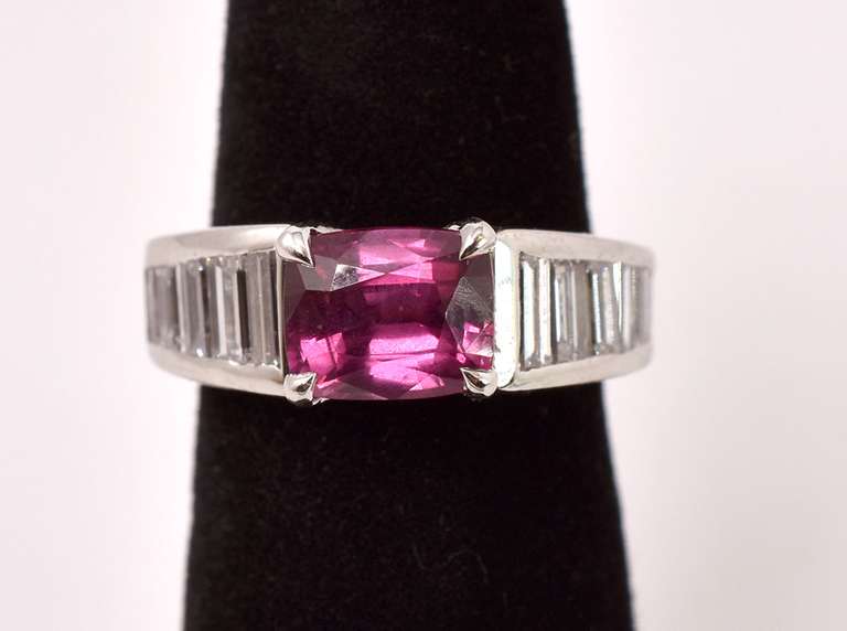 Marvelous Approx. 1.90CTS Magenta Sapphire and Diamond Ring in Platinum