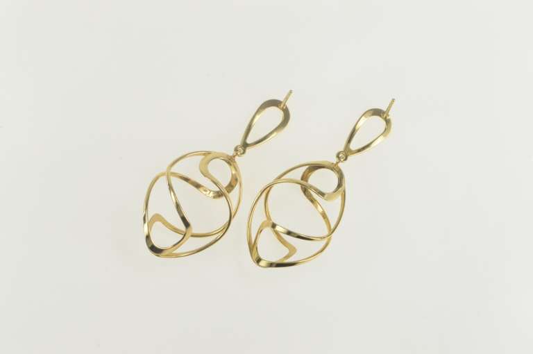 14K Yellow Gold Spiral Twist Oval Geometric Dangle Earrings