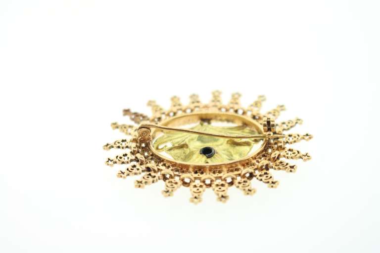 Antique 18KT Rose and Yellow Gold Brooch with Diamond Flower Center
