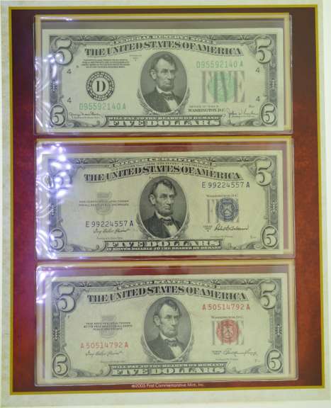 America's Obsolete $5 Bank Note Collection lot of (5)